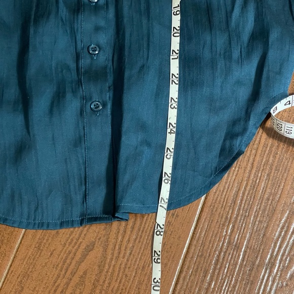 BCBGeneration teal blue button down blouse long sleeve size small cotton stretch - Picture 6 of 11